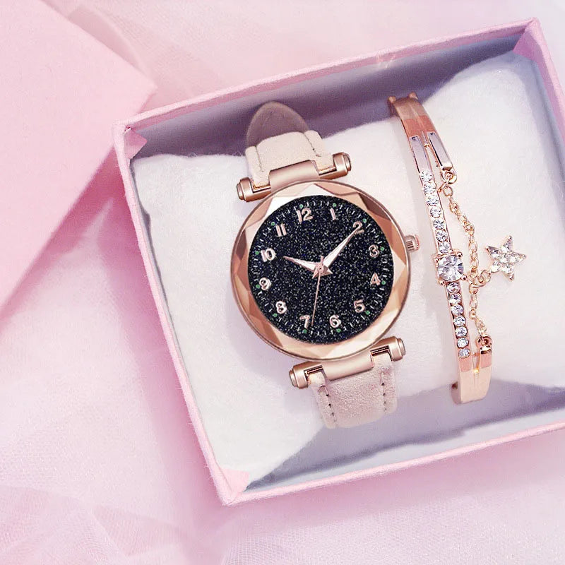 Fashion Women Watches Best Sell Star Sky Dial Clock Luxury Women's Bracelet Ladies watch Quartz Wristwatches Relogios Feminino