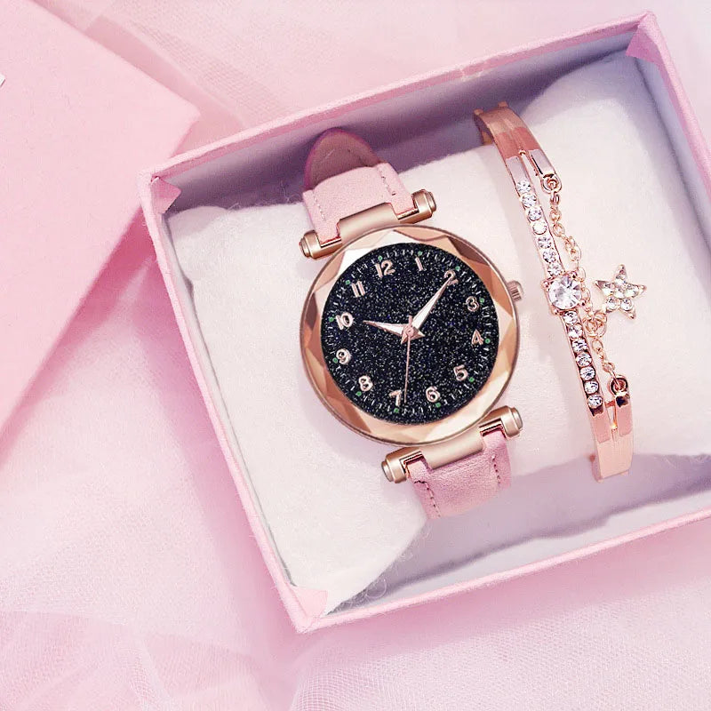 Fashion Women Watches Best Sell Star Sky Dial Clock Luxury Women's Bracelet Ladies watch Quartz Wristwatches Relogios Feminino