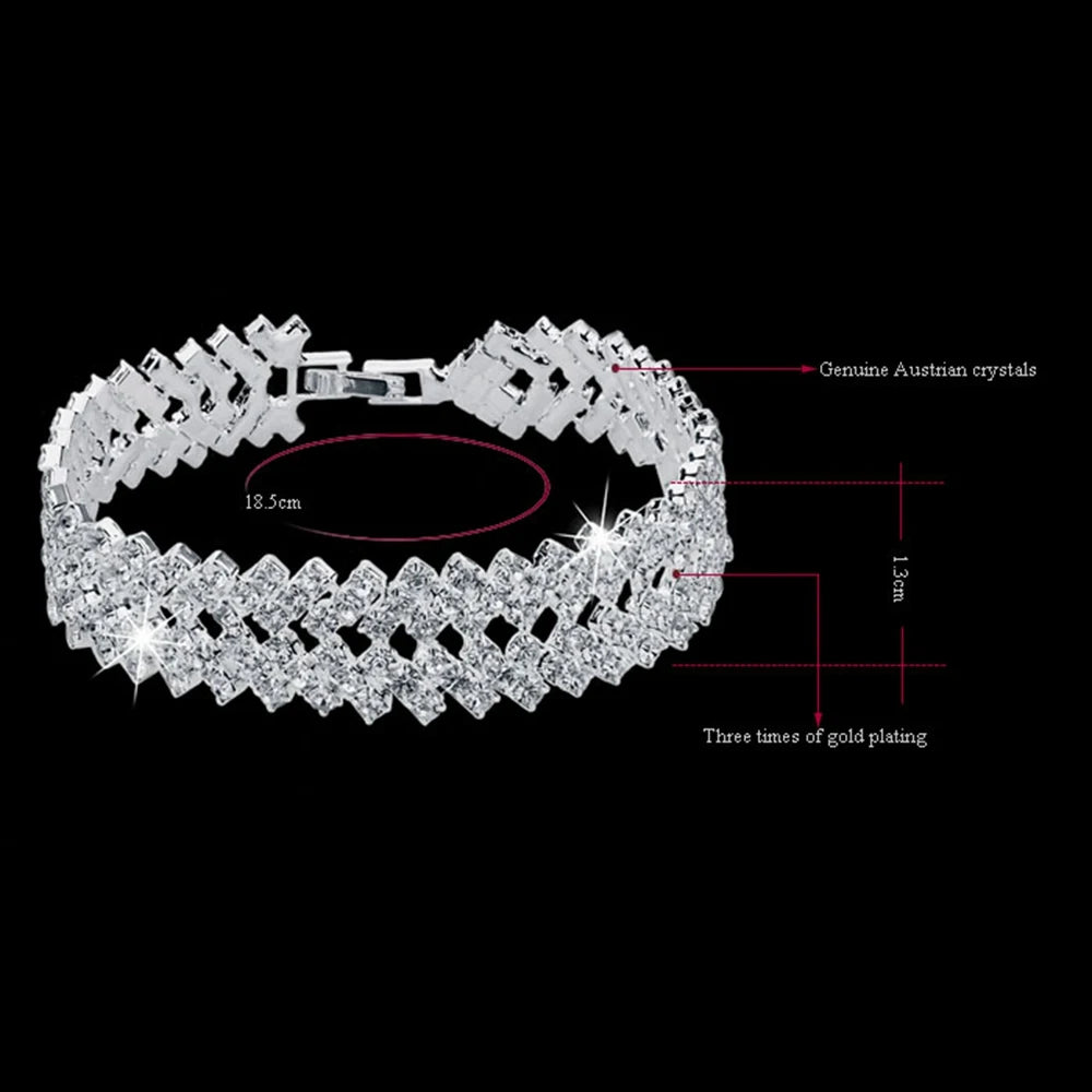 Fashion Crystal Bracelet for Women Wedding Bangle Hand Jewelry Multi-Layer Bridal Rhinestone Bracelet