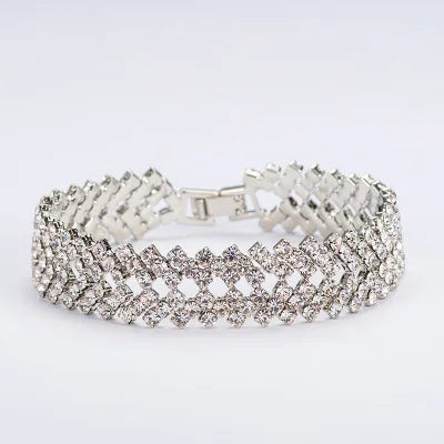 Fashion Crystal Bracelet for Women Wedding Bangle Hand Jewelry Multi-Layer Bridal Rhinestone Bracelet
