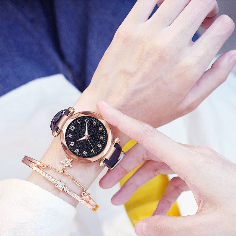 Fashion Women Watches Best Sell Star Sky Dial Clock Luxury Women's Bracelet Ladies watch Quartz Wristwatches Relogios Feminino