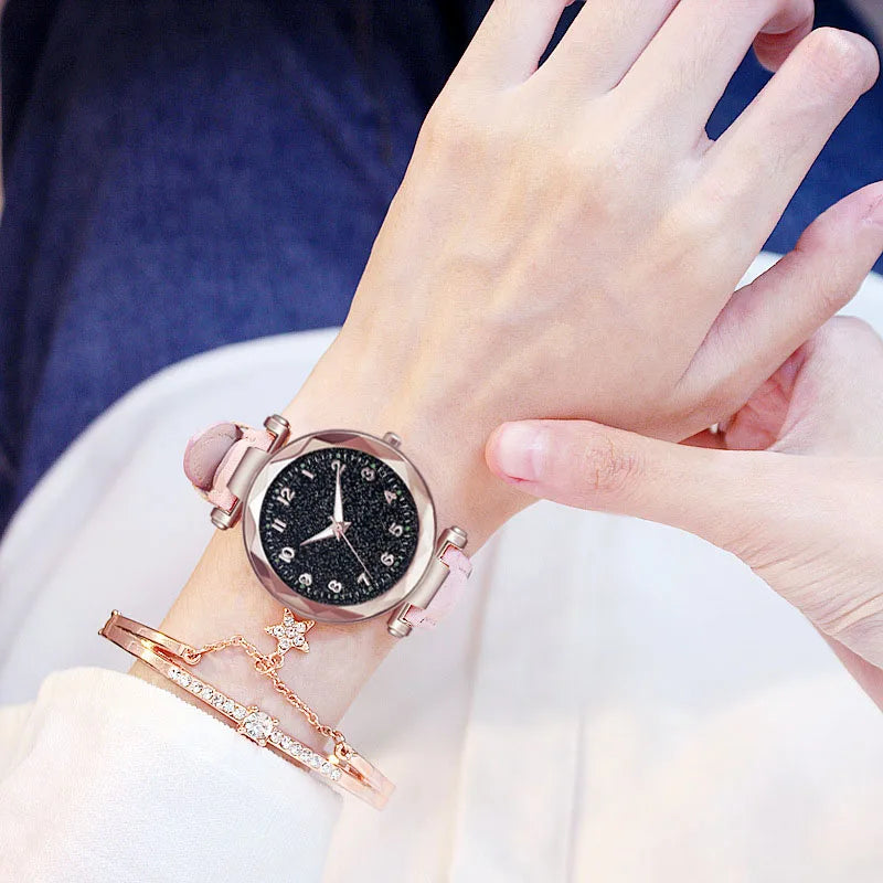 Fashion Women Watches Best Sell Star Sky Dial Clock Luxury Women's Bracelet Ladies watch Quartz Wristwatches Relogios Feminino