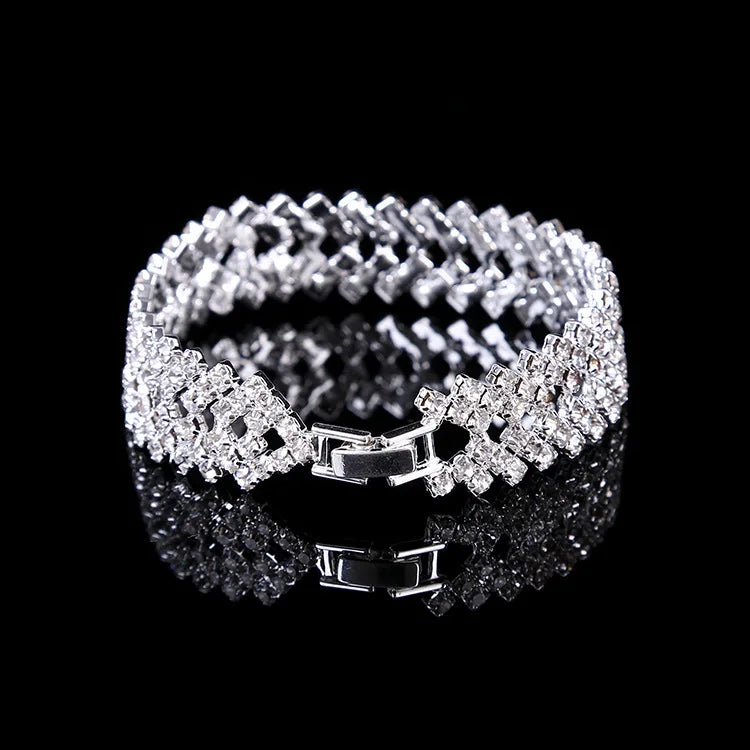 Fashion Crystal Bracelet for Women Wedding Bangle Hand Jewelry Multi-Layer Bridal Rhinestone Bracelet