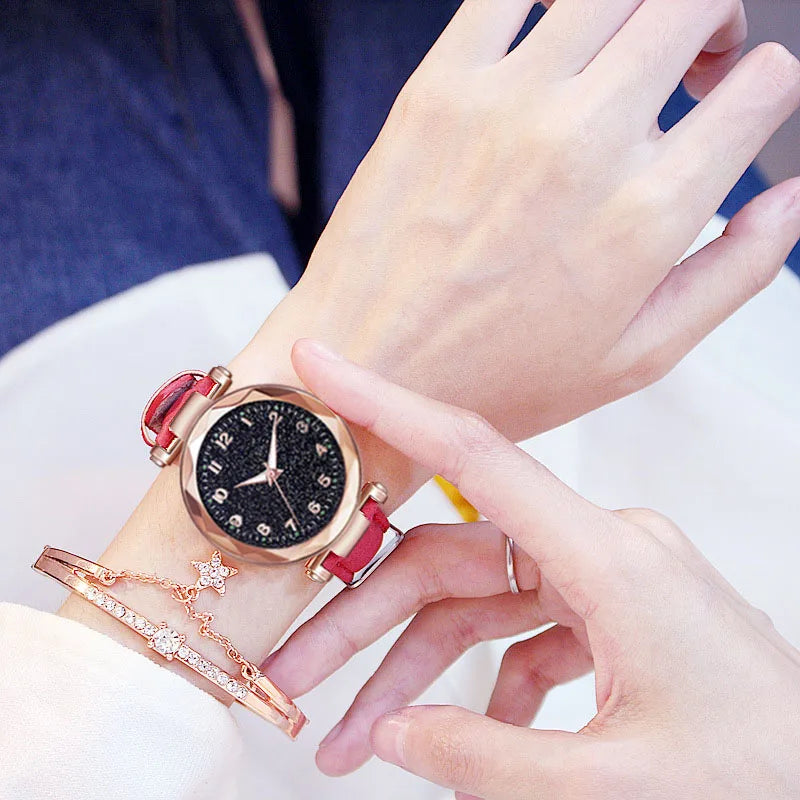 Fashion Women Watches Best Sell Star Sky Dial Clock Luxury Women's Bracelet Ladies watch Quartz Wristwatches Relogios Feminino