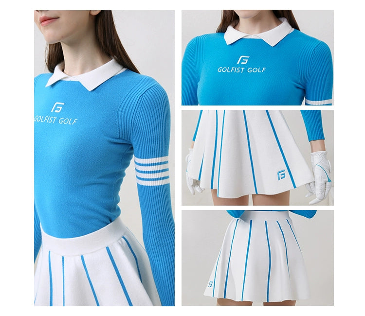 Autumn Women's Golf Tops Women's Suit Knitted Sweater Skirt Gym Clothes Skirt Comfortable Slim Looking Clothes