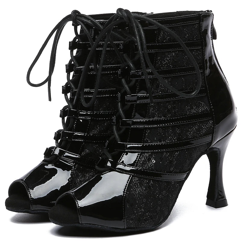 Dance Shoes Heeled Ladies Shoes Women Latin Ballroom Dancing Shoes Black Boots Lace Up Ladies Waltz Shoes on sale 2024