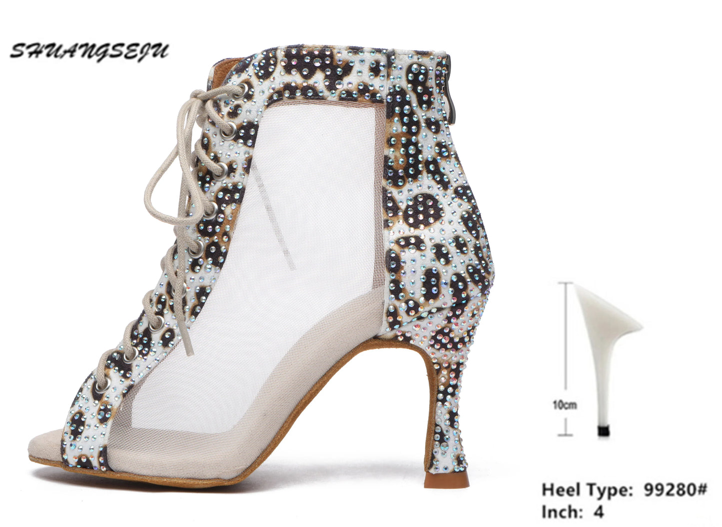 2024 New Leopard Latin Dance Shoes For Women Ballroom Mesh Dance Boots Waltz Tango Pole Dance Shoes Sexy Belly Dance Shoes L578