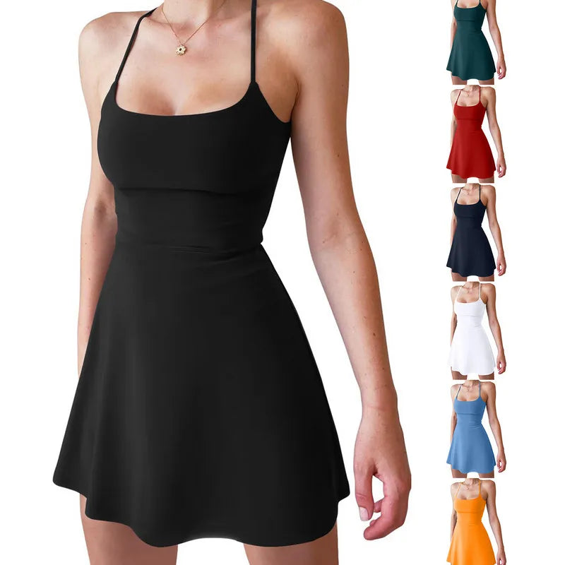 WPNAKS Women Dress Summer Clothes Sleeveless Mini Tennis Dress with Shorts Athletic Golf Outfit Female Clothing
