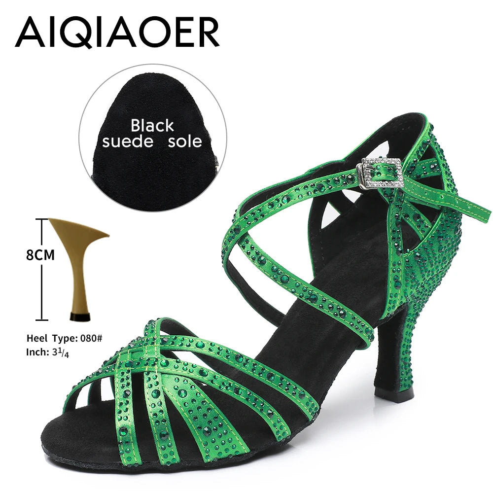 Woman Latin Dance Shoes for Women Women's Heel Sandals Drill Red Heels Elegant Heeled Summer 2024 Standard Ballroom Latino New