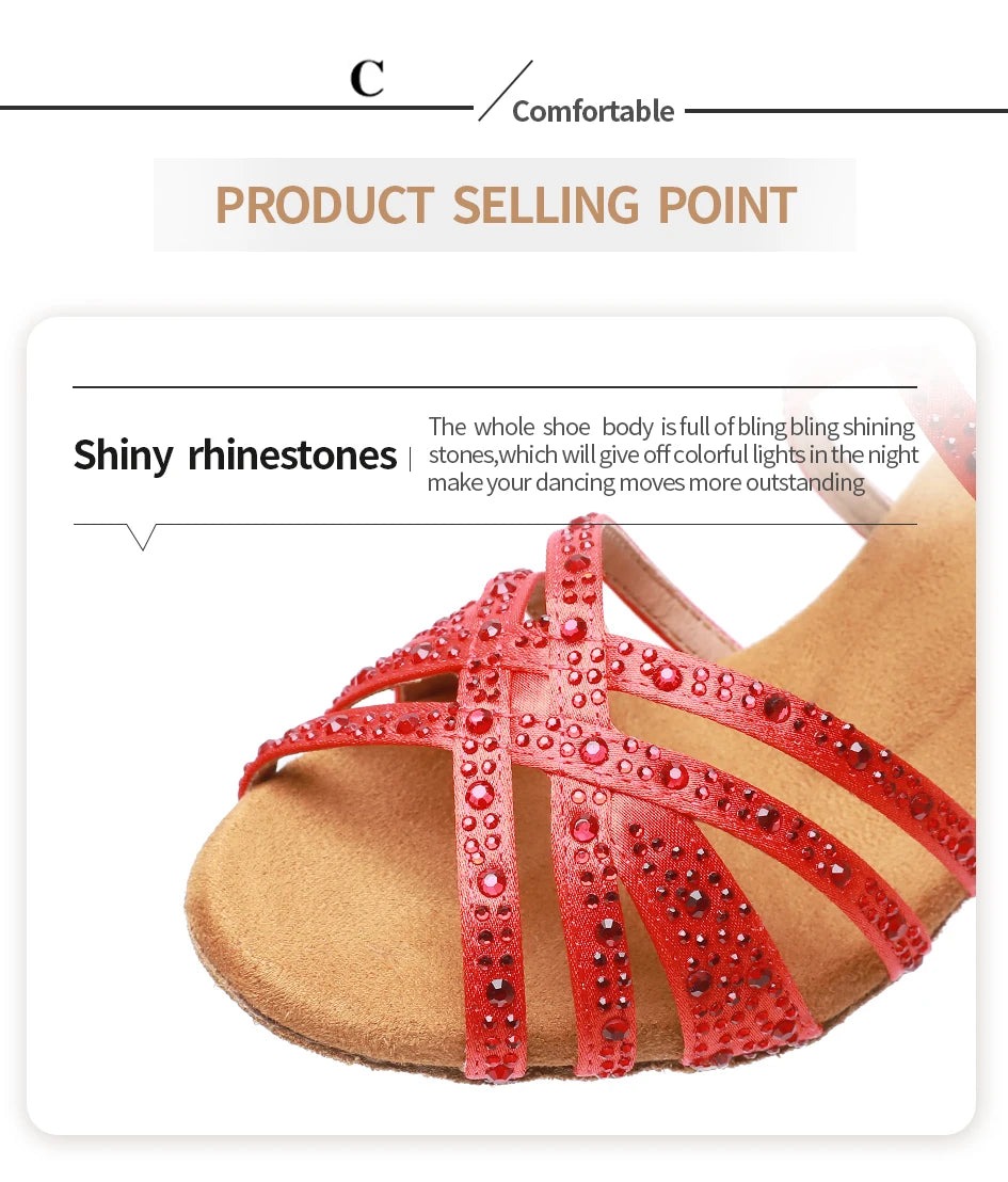Woman Latin Dance Shoes for Women Women's Heel Sandals Drill Red Heels Elegant Heeled Summer 2024 Standard Ballroom Latino New