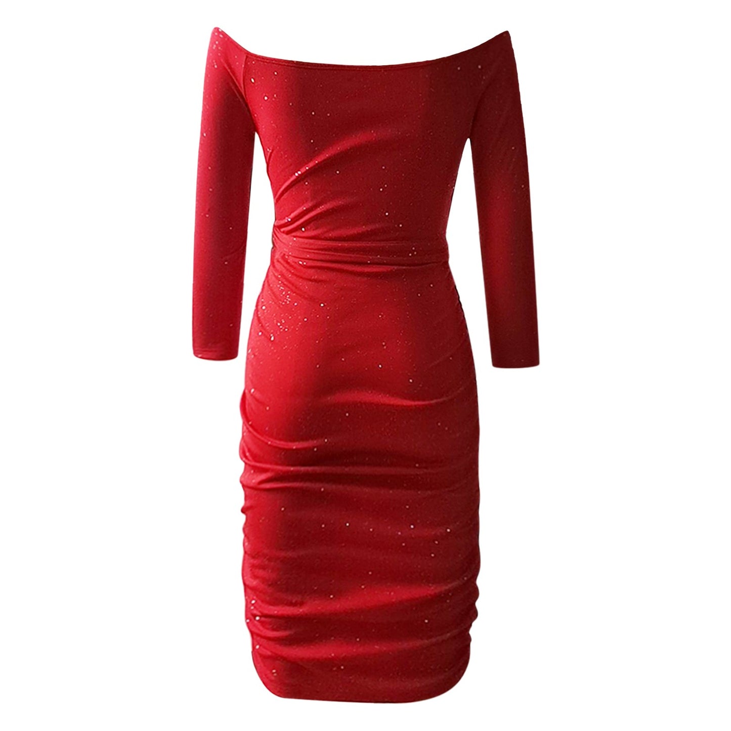 Formal Dress For Women Sexy Off Shoulder Long Sleeve Slim Bodycon Hip Wrap Ruched Midi Red Dress Vintage Party Dress Vestidos