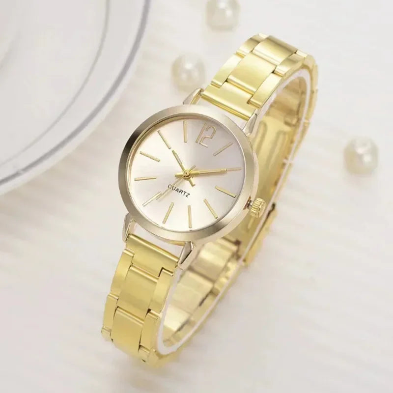 Luxury Watch for Women Simple Round Dial Stainless Fashion Gold Bracelet Quartz Wristwatch Students Ladies Watches Reloj Mujer