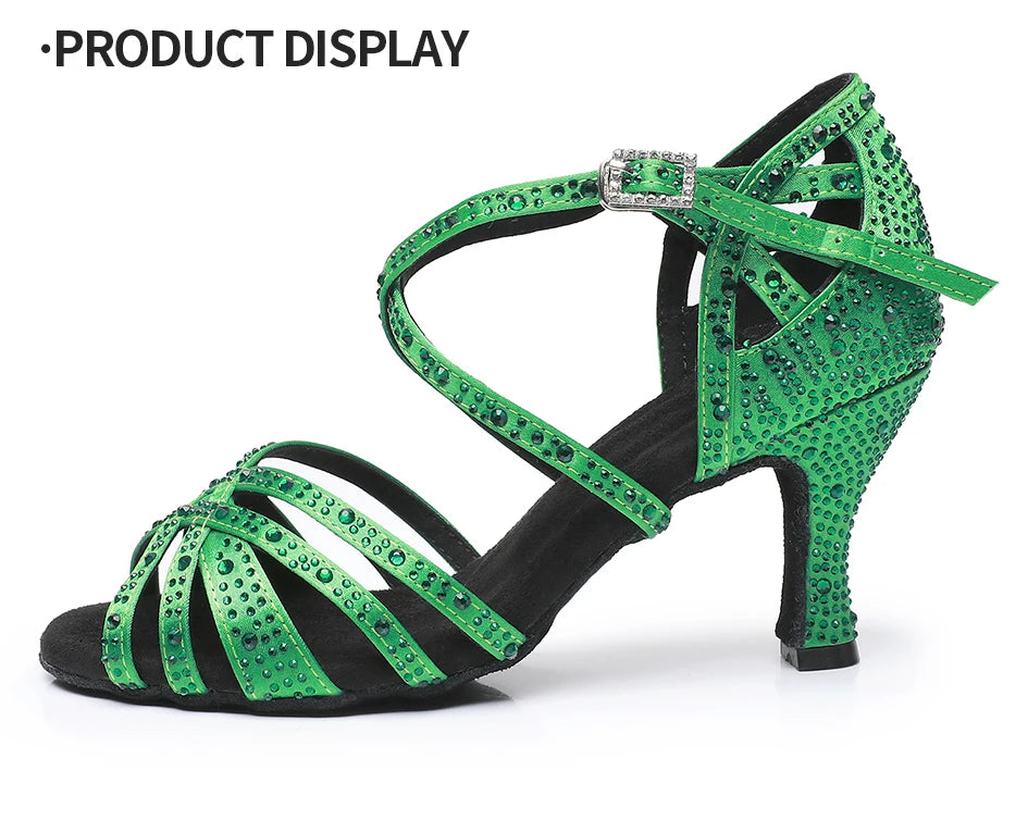 Woman Latin Dance Shoes for Women Women's Heel Sandals Drill Red Heels Elegant Heeled Summer 2024 Standard Ballroom Latino New