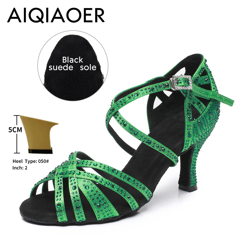 Woman Latin Dance Shoes for Women Women's Heel Sandals Drill Red Heels Elegant Heeled Summer 2024 Standard Ballroom Latino New