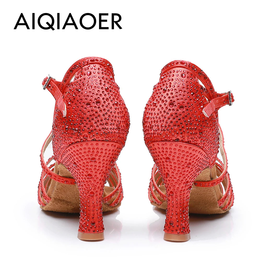 Woman Latin Dance Shoes for Women Women's Heel Sandals Drill Red Heels Elegant Heeled Summer 2024 Standard Ballroom Latino New