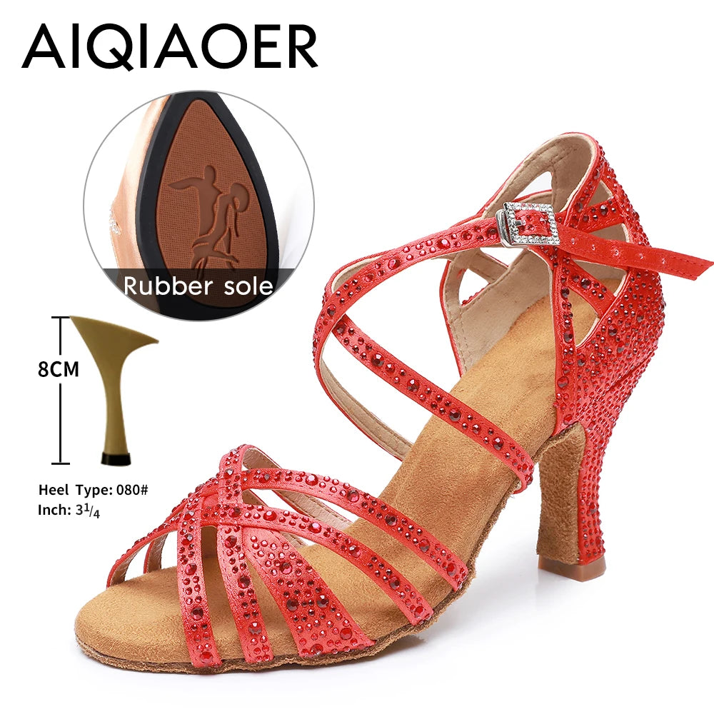 Woman Latin Dance Shoes for Women Women's Heel Sandals Drill Red Heels Elegant Heeled Summer 2024 Standard Ballroom Latino New