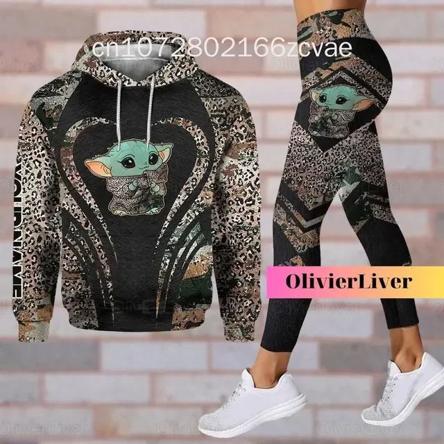 2024 New Disney Yoda Baby 3D Hoodie Women's Hoodie SuitYoda Baby Yoga Pants Sweatpants Fashion Sports Suit