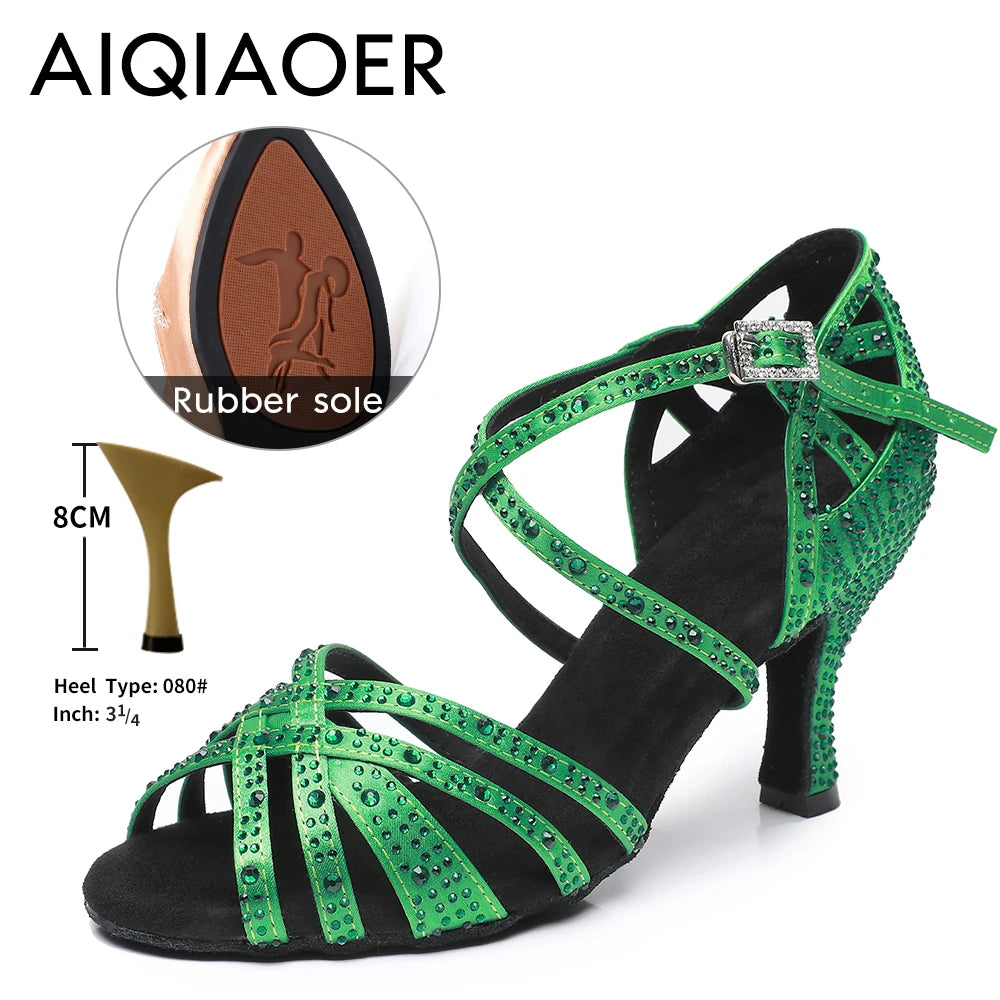 Woman Latin Dance Shoes for Women Women's Heel Sandals Drill Red Heels Elegant Heeled Summer 2024 Standard Ballroom Latino New