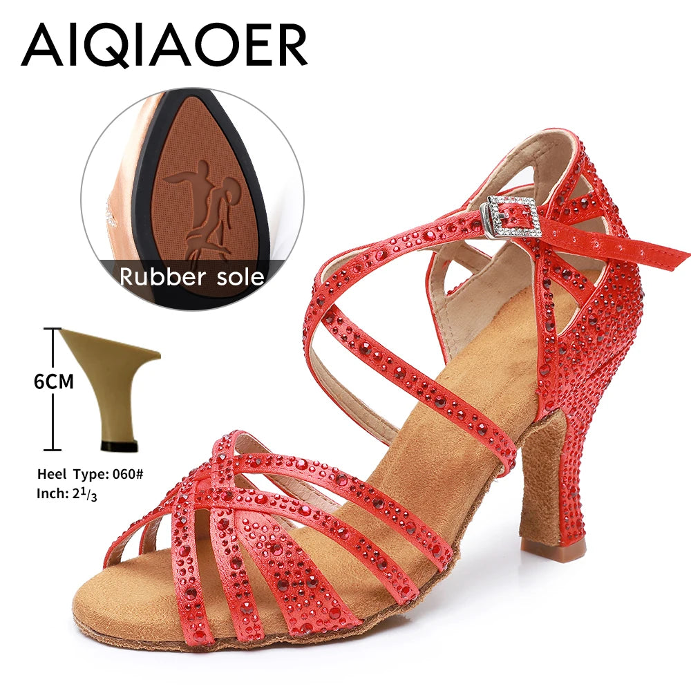 Woman Latin Dance Shoes for Women Women's Heel Sandals Drill Red Heels Elegant Heeled Summer 2024 Standard Ballroom Latino New