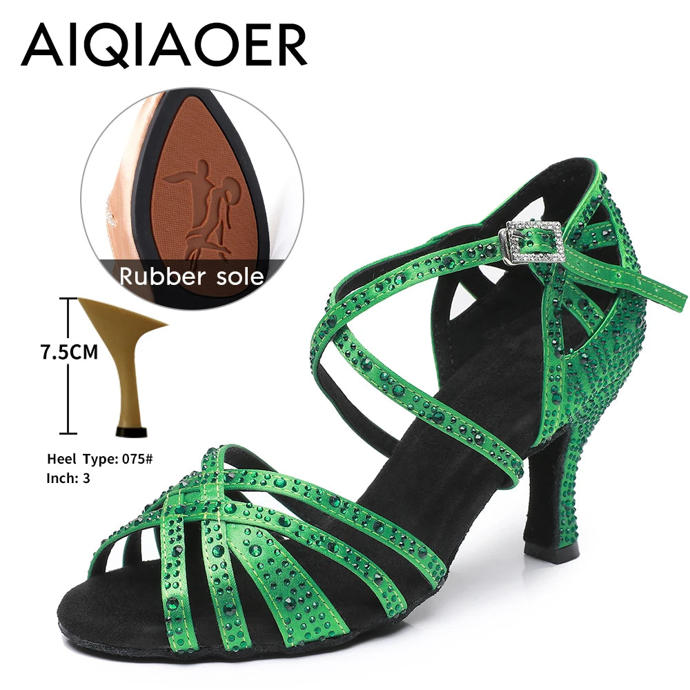 Woman Latin Dance Shoes for Women Women's Heel Sandals Drill Red Heels Elegant Heeled Summer 2024 Standard Ballroom Latino New