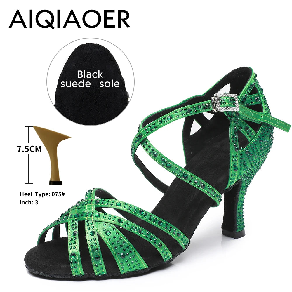 Woman Latin Dance Shoes for Women Women's Heel Sandals Drill Red Heels Elegant Heeled Summer 2024 Standard Ballroom Latino New
