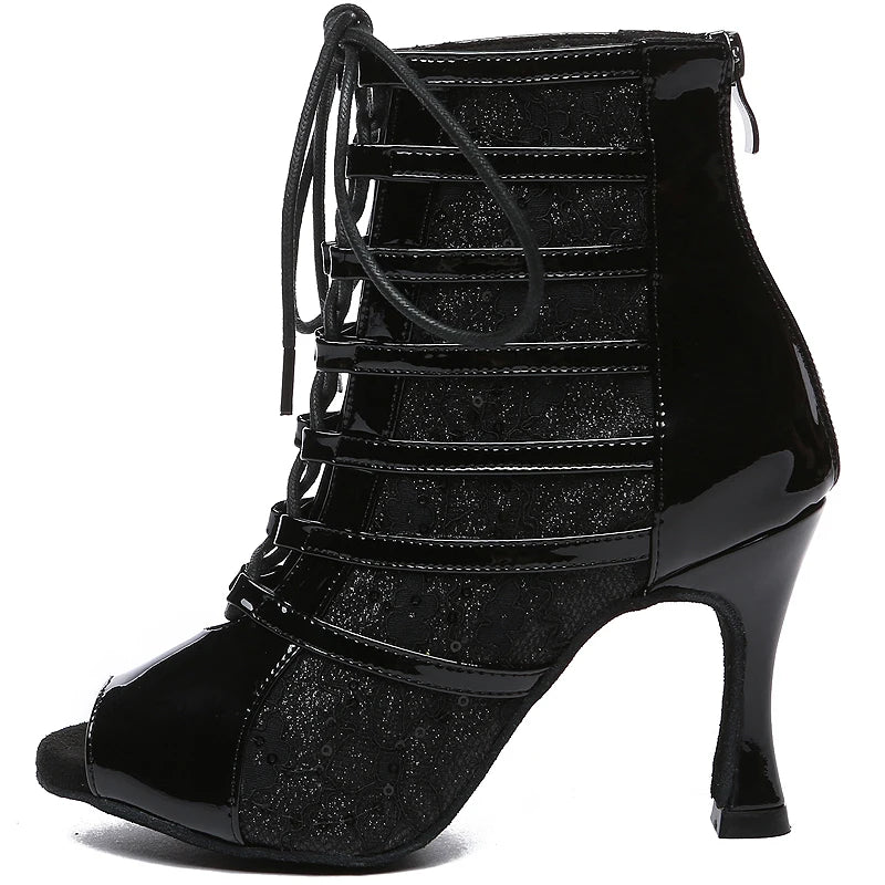 Dance Shoes Heeled Ladies Shoes Women Latin Ballroom Dancing Shoes Black Boots Lace Up Ladies Waltz Shoes on sale 2024