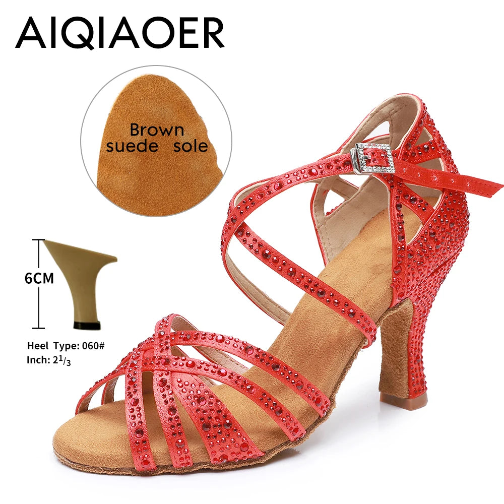 Woman Latin Dance Shoes for Women Women's Heel Sandals Drill Red Heels Elegant Heeled Summer 2024 Standard Ballroom Latino New