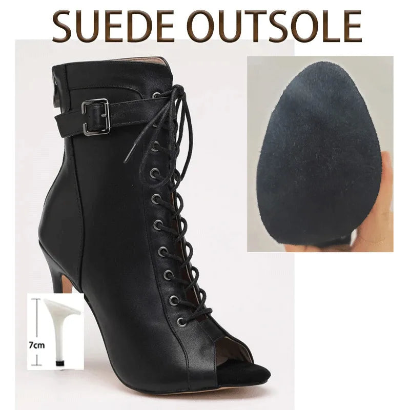 2024 Trend Female Shoes Ballroom Suede Sole Customizable Latin Dancing Outdoor Sexy Stilettos Booties Plus Size