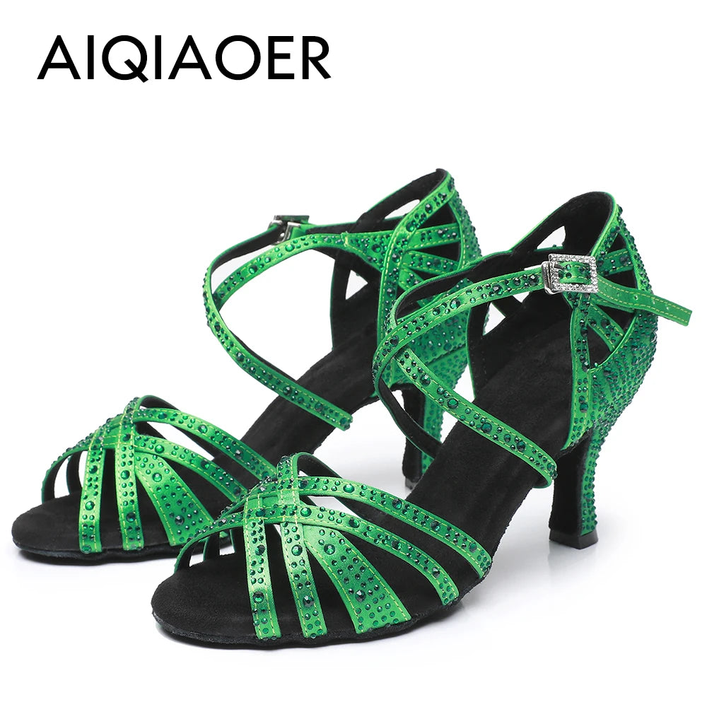 Woman Latin Dance Shoes for Women Women's Heel Sandals Drill Red Heels Elegant Heeled Summer 2024 Standard Ballroom Latino New