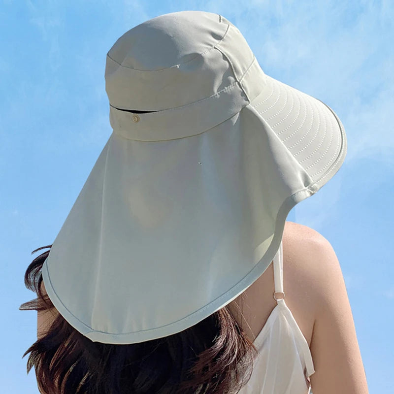 Summer Women Bucket Hat With Shawl Lightweight Breathable Face Neck Protection Sun Hat Beach Cap Design Travel