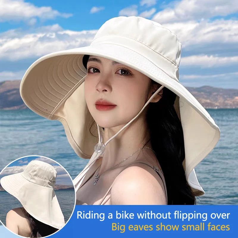 Summer Women Bucket Hat With Shawl Lightweight Breathable Face Neck Protection Sun Hat Beach Cap Design Travel