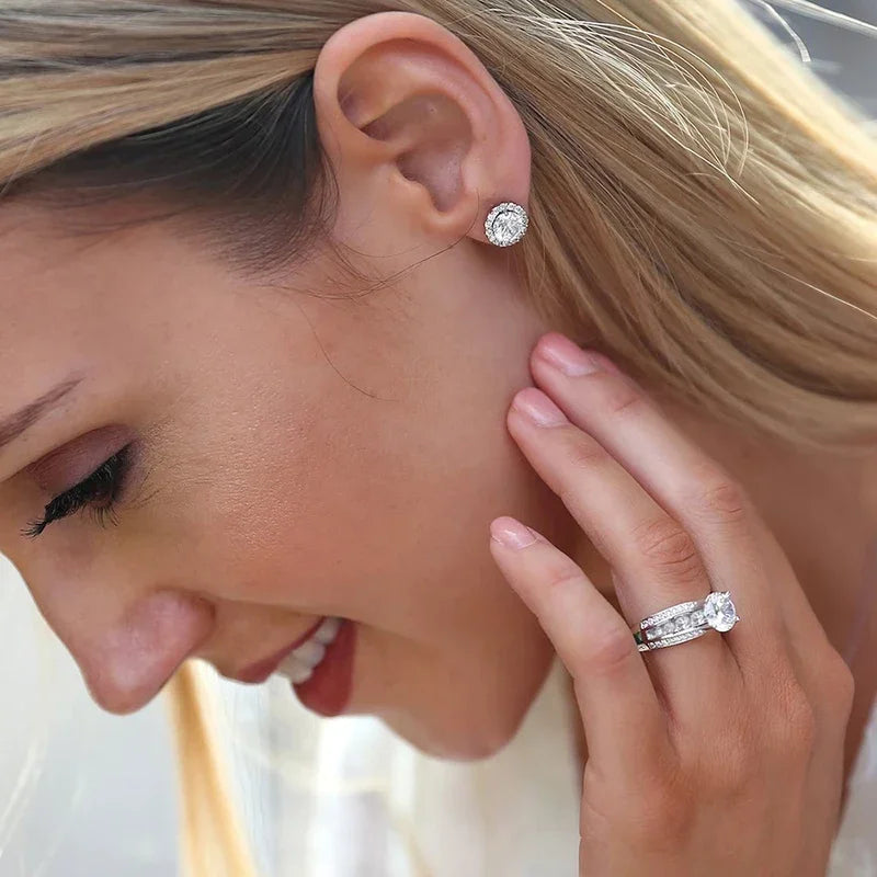 Wedding Rings for Women Luxury Trendy Silver Color Engagement Rings Modern Fashion Design Female Jewelry Wholesale
