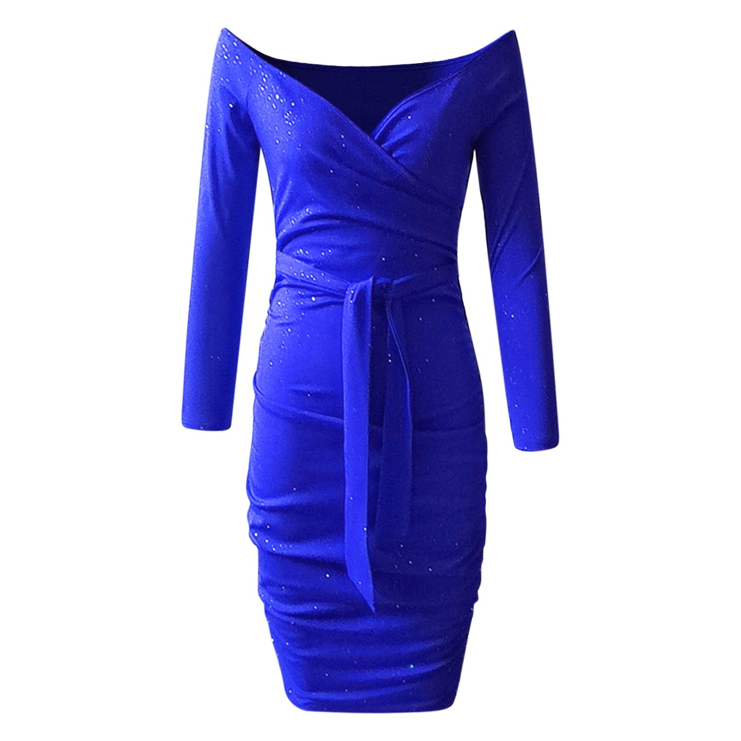 Formal Dress For Women Sexy Off Shoulder Long Sleeve Slim Bodycon Hip Wrap Ruched Midi Red Dress Vintage Party Dress Vestidos
