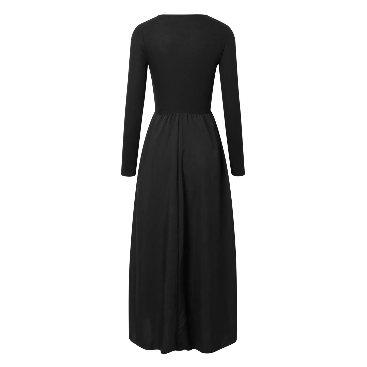 Solid Patchwork Folds Slimming Dresses For Women Round Neck Long Sleeve High Waist Minimalist Temperament Dress Female