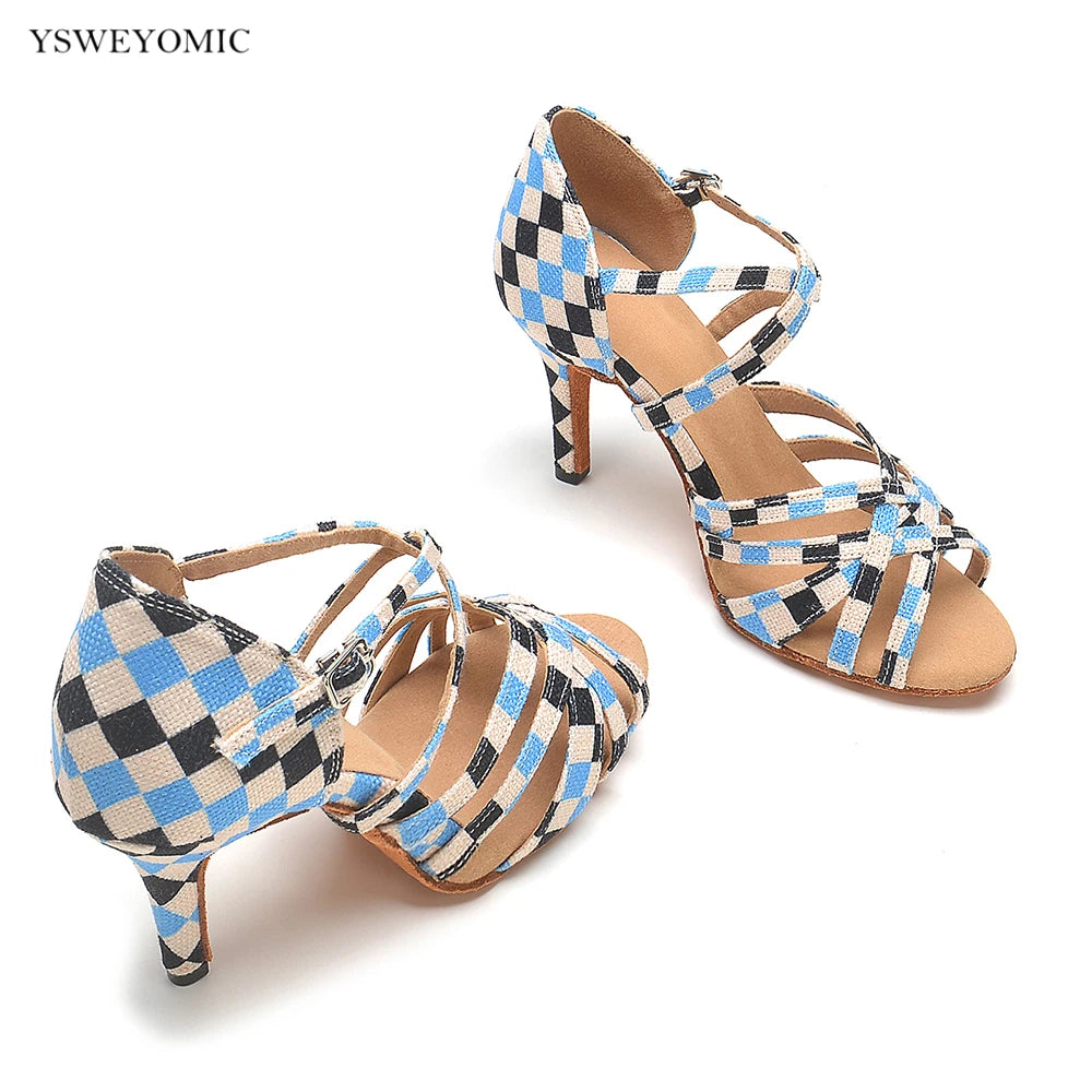 YSWEYOMIC Latin Salsa Dance Shoes 2024 Spring Summer Style Blue different Colors Soft Insole Party Dance Heels Customized Logo