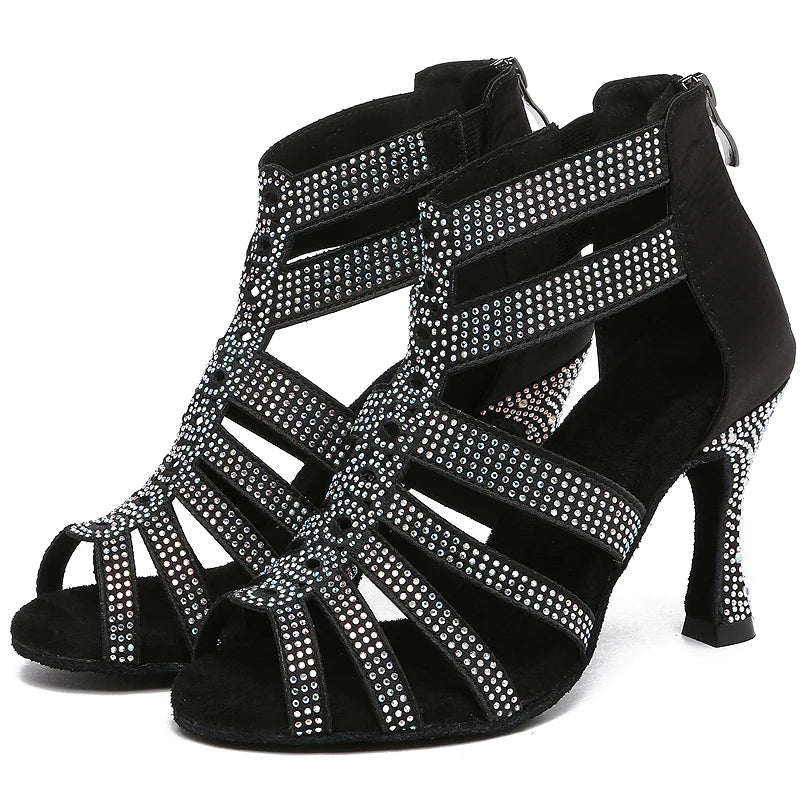 Latin Dance Shoes Women Dancing Shoes Ballroom Black Boots Ladies Waltz Shoes Wedding Shoes Girls Fashion Design 2024