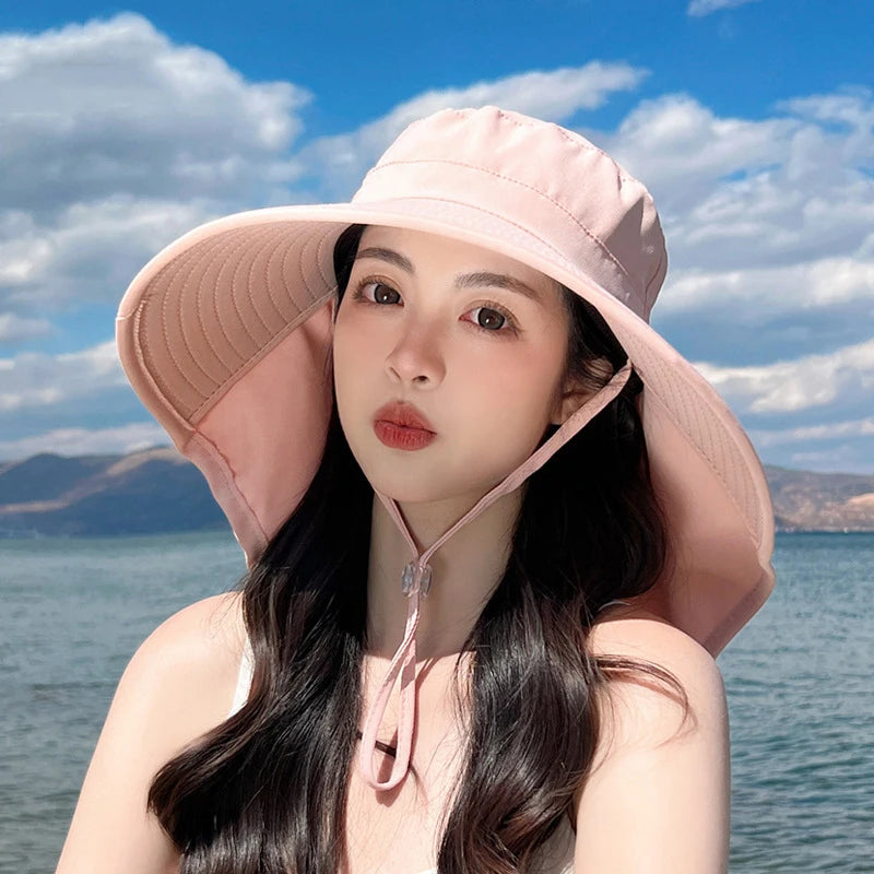 Summer Women Bucket Hat With Shawl Lightweight Breathable Face Neck Protection Sun Hat Beach Cap Design Travel