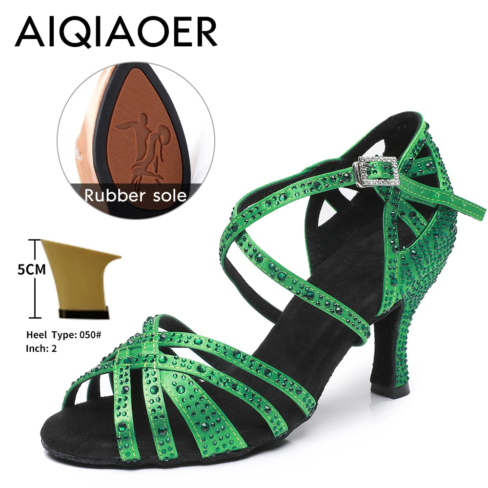 Woman Latin Dance Shoes for Women Women's Heel Sandals Drill Red Heels Elegant Heeled Summer 2024 Standard Ballroom Latino New