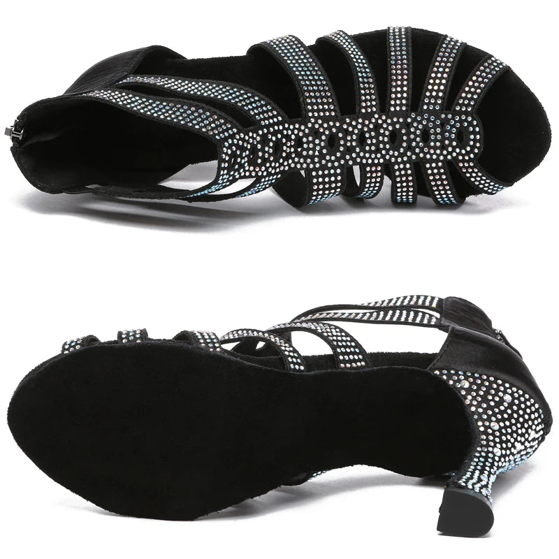 Latin Dance Shoes Women Dancing Shoes Ballroom Black Boots Ladies Waltz Shoes Wedding Shoes Girls Fashion Design 2024