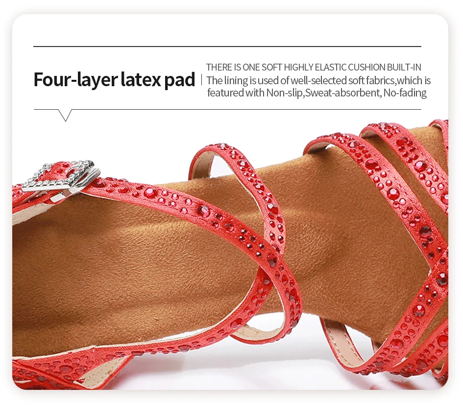 Woman Latin Dance Shoes for Women Women's Heel Sandals Drill Red Heels Elegant Heeled Summer 2024 Standard Ballroom Latino New