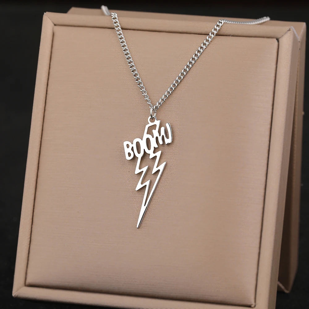stainless steel boom letter necklace white