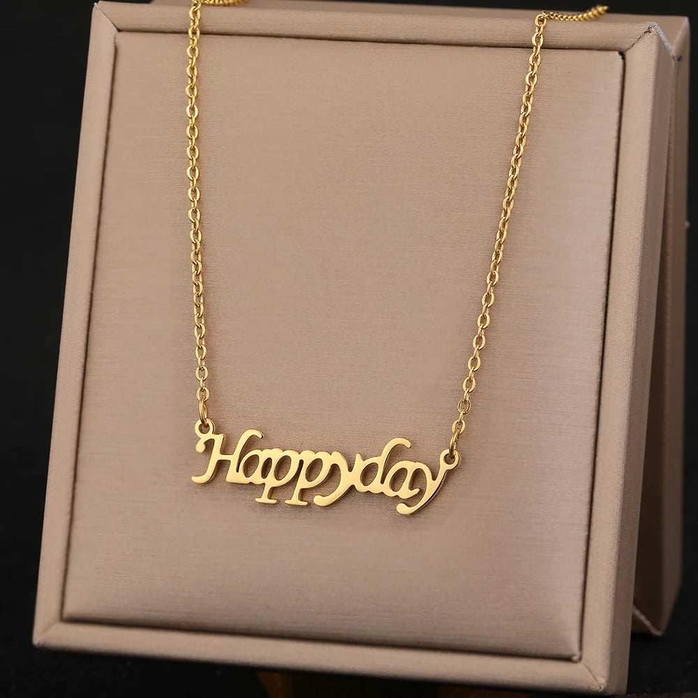 stainless steel happyday letter necklace gold