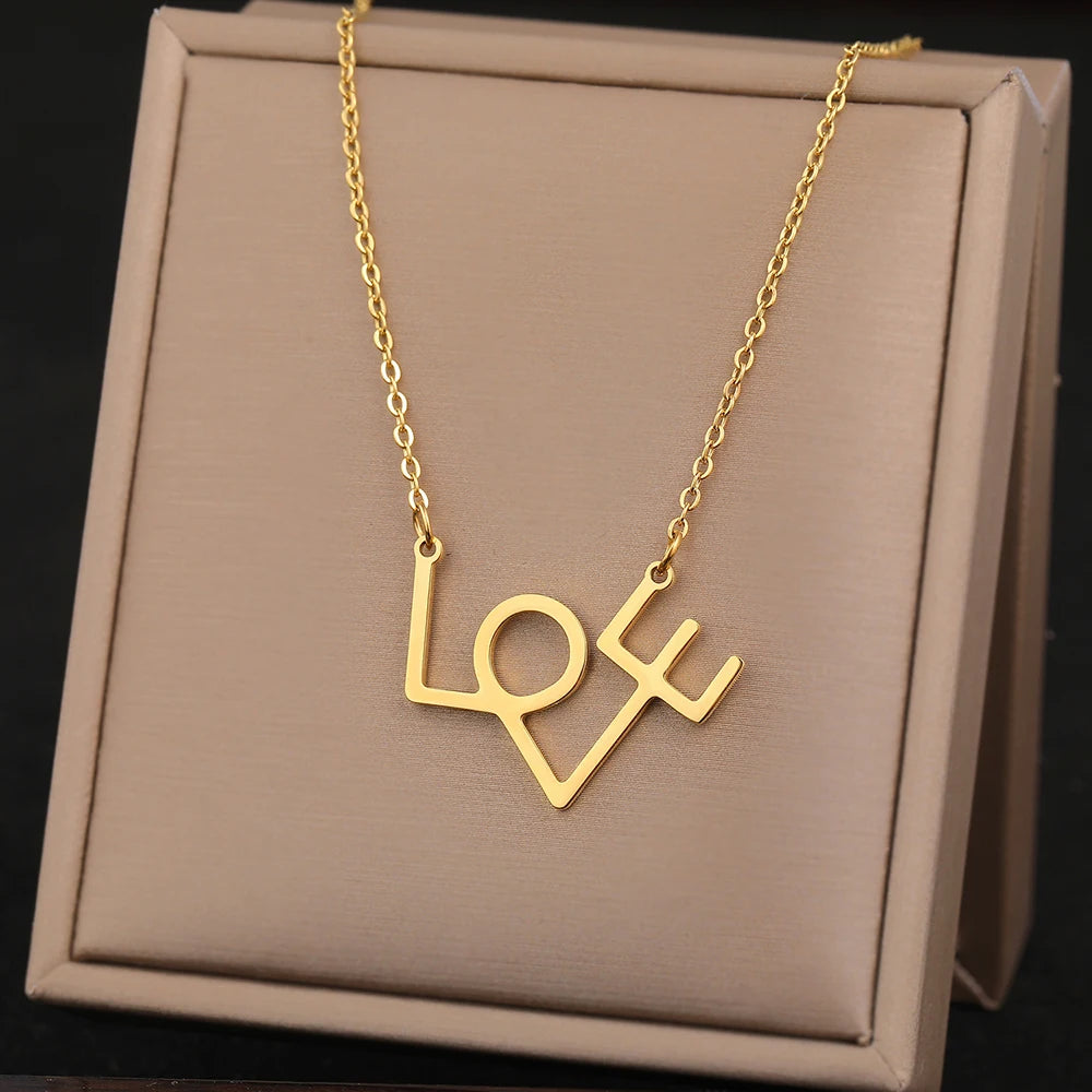 stainless steel love letter necklace gold c