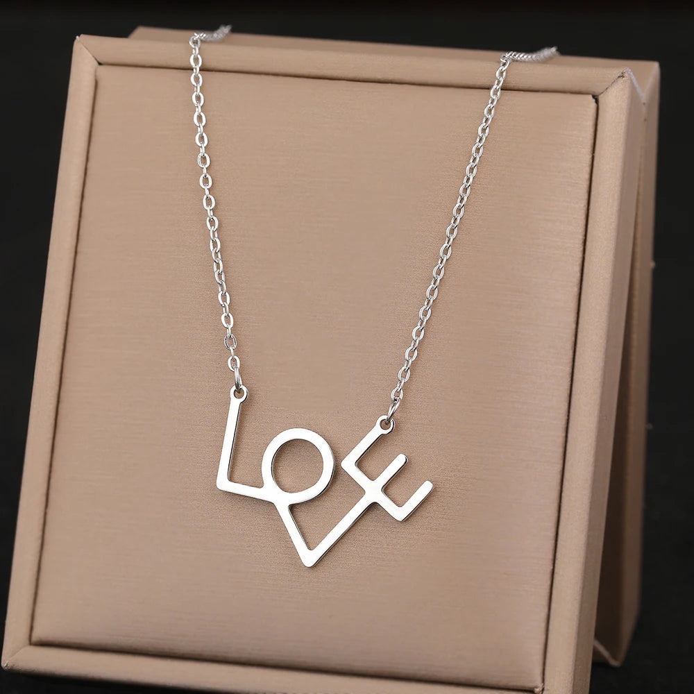 stainless steel love letter necklace gold w