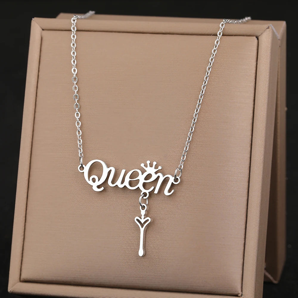 stainless steel queen letter necklace