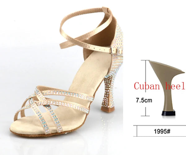 WUXIJIAO Women's Latin Dance Shoes New Dance Shoes Unique Design Salsa Shoes Diamond Sandals