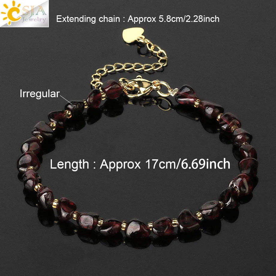 CSJA Irregular Natural Gem Stone Bracelet for Women Chip Gravel Bracelets Purple Crystal Obsidian Garnet Blessing Jewelry G701