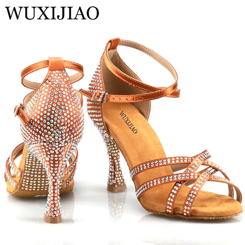 WUXIJIAO Women's Latin Dance Shoes New Dance Shoes Unique Design Salsa Shoes Diamond Sandals