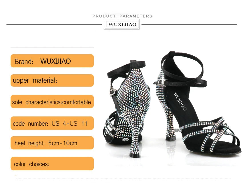 WUXIJIAO Women's Latin Dance Shoes New Dance Shoes Unique Design Salsa Shoes Diamond Sandals