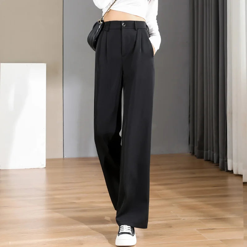 Women Chic Office Wear Straight Pants Vintage High  Ladies Trousers Baggy Korean NEW Spring/Summer/Autumn Wide Leg Female